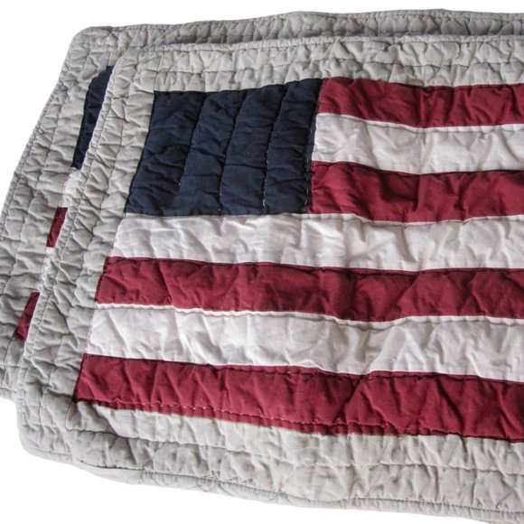 Pottery Barn 2 Old Glory Standard Pillow Shams American Flag Patchwork Red Blue - Picture 1 of 9